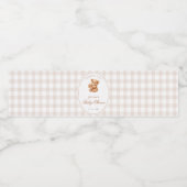 Bruine Gingham Teddybeer Neutrale Baby Shower Papi Waterfles Etiket (Enkel label)