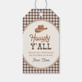 Bruine Gingham Touw Rodeo Bedankkaart Cadeaulabel