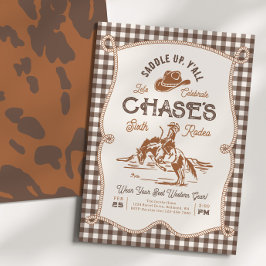 Bruine Gingham Touw Rodeo Uitnodiging