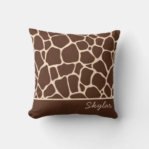 Bruine Giraffe Dierenprint Aangepaste Cursieve Naa Kussen