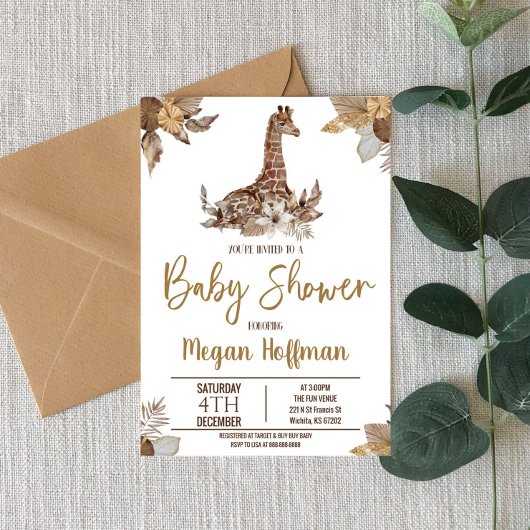 Bruine Giraffe Met Baby shower begroet Kaart