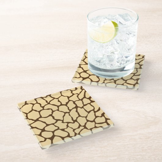 Bruine Giraffe Patroon – Minimal Dierenprint Glazen Onderzetter (Schuin)