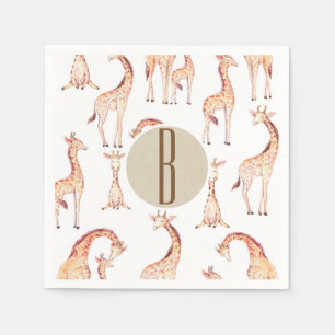 Bruine Giraffen Baby Shower Monogram Letter Initia Servetten