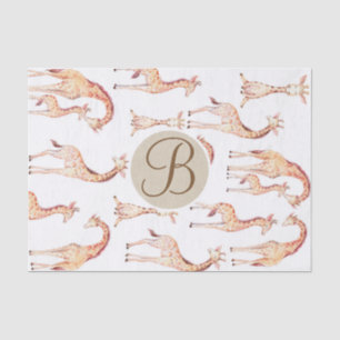 Bruine Giraffen Baby Shower Monogram Letter Initia Tissuepapier