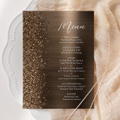 Bruine Glitter Borstelmetaal Script Bruiloft Menu