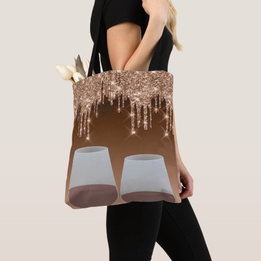 Bruine Glitter Drip Canvas tas (Dichtbij)