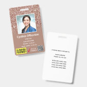 Bruine Glitter Medische Foto ID QR Barcode Badge (Voor- en achterkant)