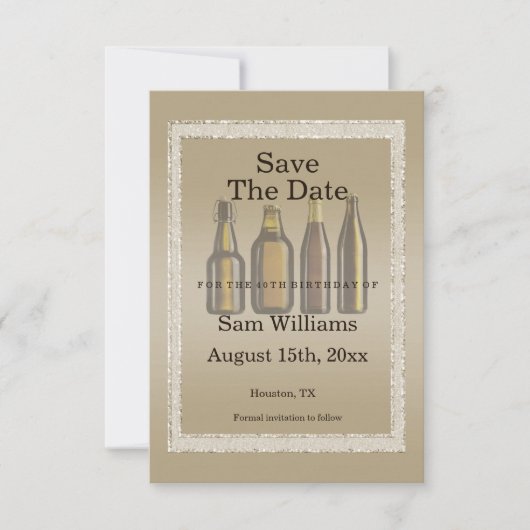 Bruine glitters en bruinbier save the date (Voorkant)