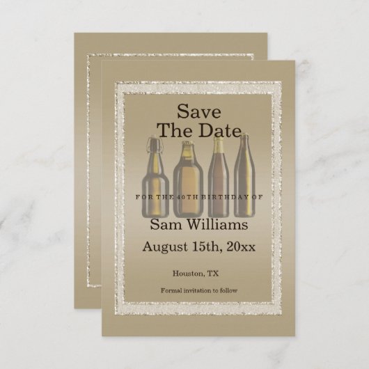 Bruine glitters en bruinbier save the date (Voorkant / Achterkant)