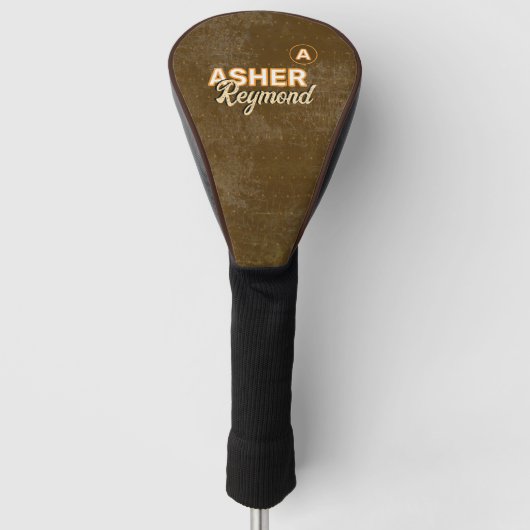 Bruine golfhoes met zijn naam golfheadcover (Voorkant)