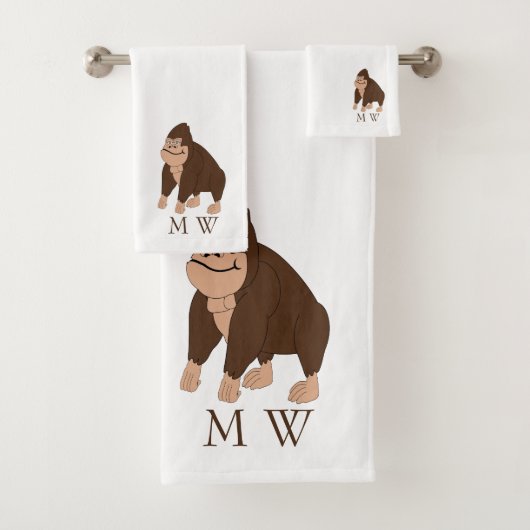 Bruine Gorilla Ontwerp met Monogram Bad Handdoek (Insitu)
