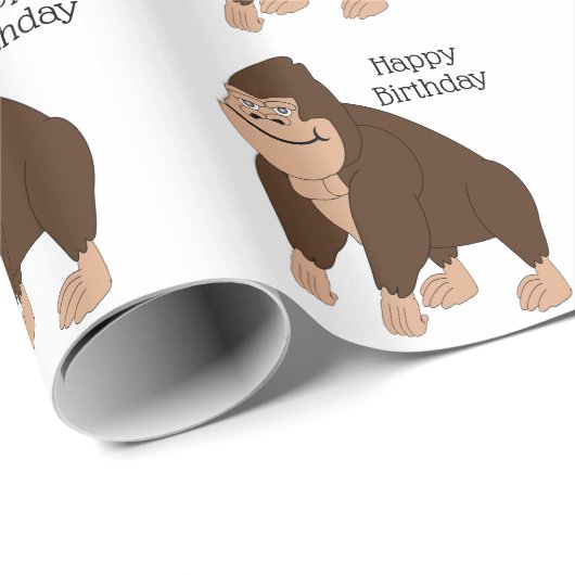 Bruine Gorilla Ontwerp Verjaardagsverpakkings Papi Cadeaupapier (Rol Hoek)
