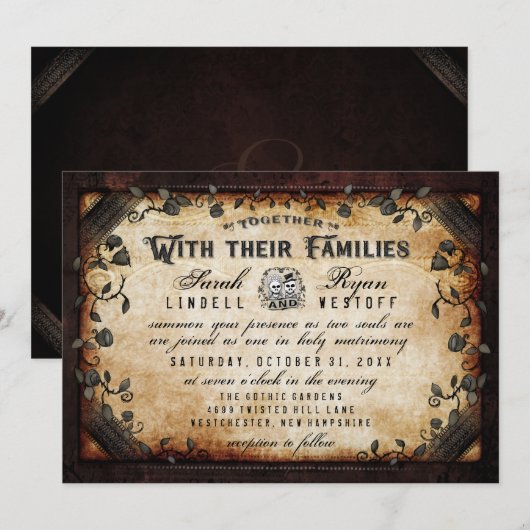 Bruine gotische skeletten bruiloft "samen met" kaart (Voorkant / Achterkant)
