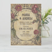 Bruine gotische vintage klassieke bruiloft save the date (Staand voorkant)