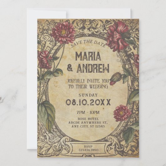 Bruine gotische vintage klassieke bruiloft save the date (Voorkant)