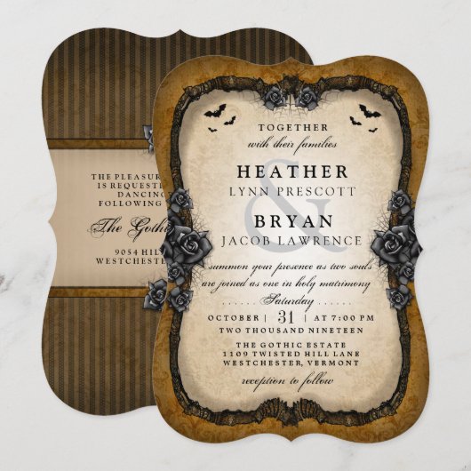Bruine Gotische Vleermuizen Halloween Bruiloft REC Kaart (Voorkant / Achterkant)
