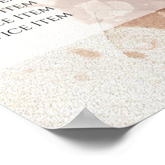 Bruine goud glitters aquarel prijstlijst poster (Hoek)