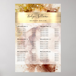 Bruine goud glitters aquarel prijstlijst poster