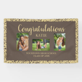 Bruine Gouden Glitter Afstudeerfeest Fotobanner Spandoek