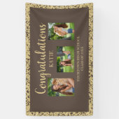 Bruine Gouden Glitter Afstudeerfeest Fotobanner Spandoek (Verticaal)