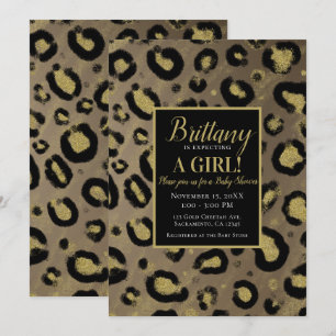 Bruine Gouden Glitter & Zwarte Luipaard Baby Showe Kaart