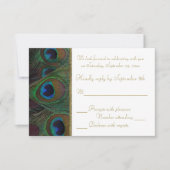 Bruine, gouden Peacock Feathers RSVP-kaart RSVP Kaartje (Voorkant)