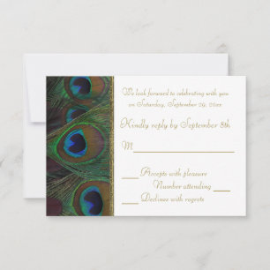 Bruine, gouden Peacock Feathers RSVP-kaart RSVP Kaartje