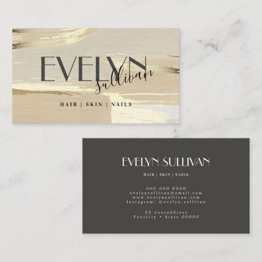 Bruine goudverfstrokken visitekaartje (Voorkant / Achterkant)