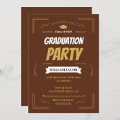 Bruine Graduation Party Kaart (Voorkant / Achterkant)