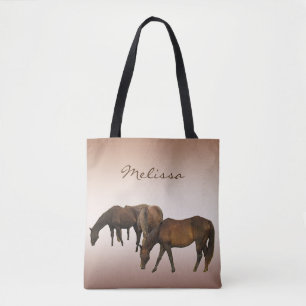 Bruine Grazende Paarden Dierlijke Canvas tas