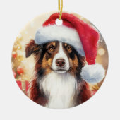 Bruine grens Collie Santa Hat Kerstmis Keramisch Ornament (Voorkant)