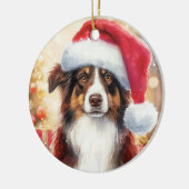 Bruine grens Collie Santa Hat Kerstmis Keramisch Ornament (Links)