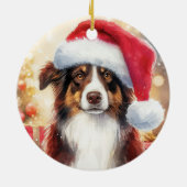 Bruine grens Collie Santa Hat Kerstmis Keramisch Ornament (Achterkant)