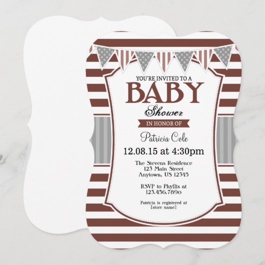 Bruine grijze stapes Baby shower Kaart (Voorkant / Achterkant)