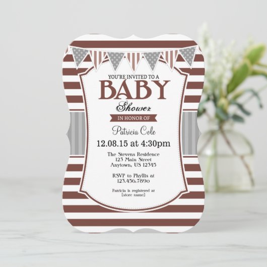 Bruine grijze stapes Baby shower Kaart (Staand voorkant)