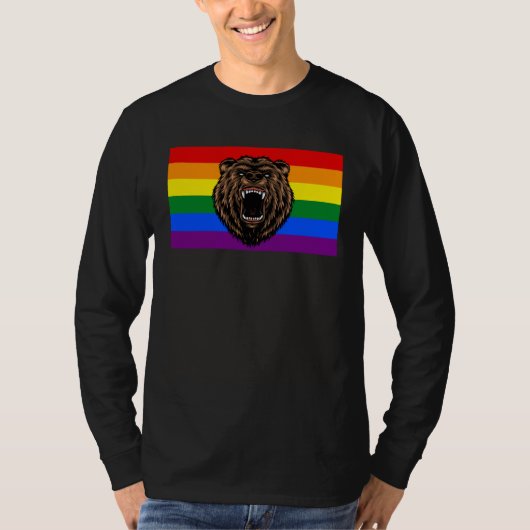 Bruine Grizzlybeer Liefde Gay Pride Vlag Wilde Bos T-shirt (Voorkant)