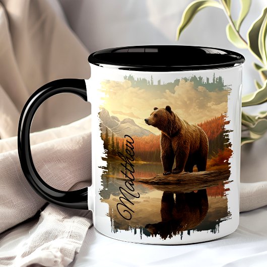Bruine Grizzlybeer Meer Reflectie Mok