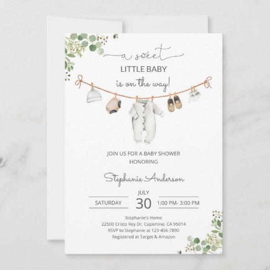 Bruine Groene Baby Shower Kaart (Voorkant)