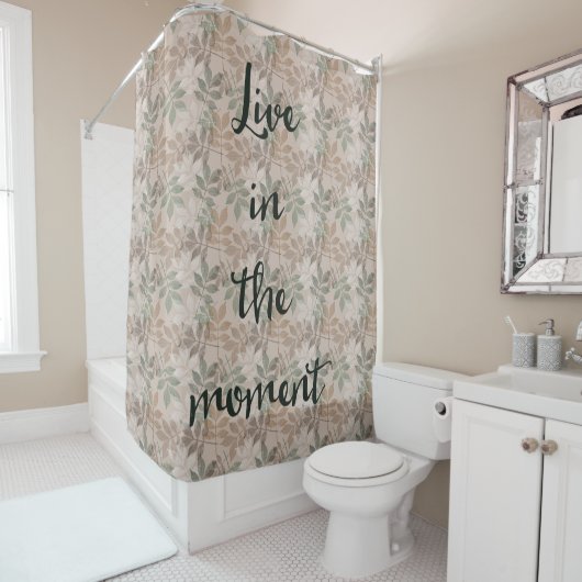 Bruine groene bladeren Live Douchegordijn (In situ)