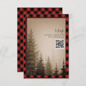 Bruine Groene Boom Rustieke Plaid Trouw QR Code RSVP Kaartje (Voorkant / Achterkant)