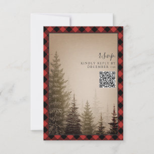 Bruine Groene Boom Rustieke Schotse Wedding QR Cod RSVP Kaartje
