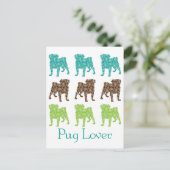 Bruine, groene en Blauwgroen Paisley Pugs Briefkaart (Staand voorkant)