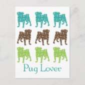 Bruine, groene en Blauwgroen Paisley Pugs Briefkaart (Voorkant)