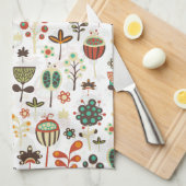 Bruine groene en rode Abstracte bloemen Theedoek (Quarter Fold)