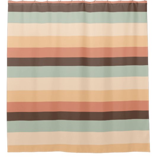 Bruine, groene, gele en oranje strepen douchegordijn (Voorkant)