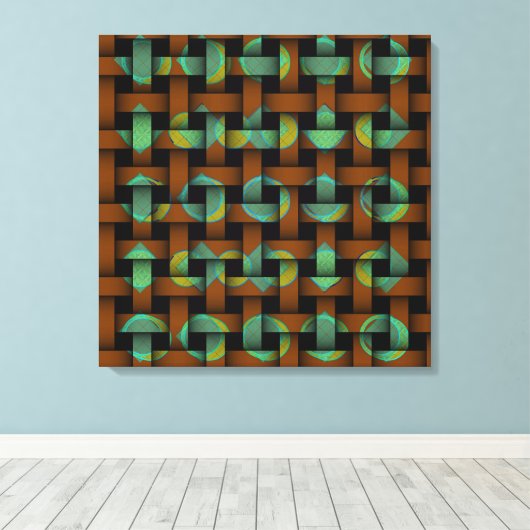 Bruine groene geometrische tribale cirkelweergolf  canvas afdruk (Insitu (Houten vloer))