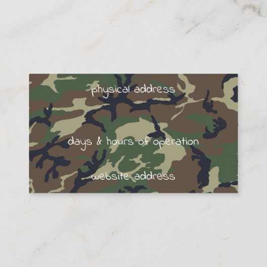 Bruine groene kamouflage visitekaartje (Achterkant)