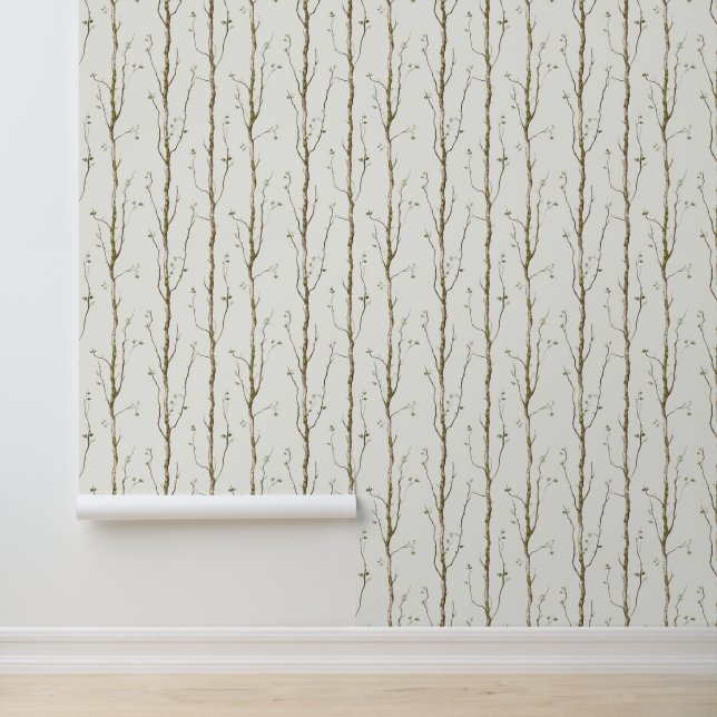 Bruine Groene Lente Bomen Behang (Applicatie)