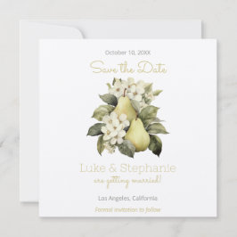 Bruine & groene peervierkante 'Save the Date'-kaar Save The Date