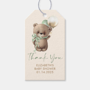 Bruine Groene Teddybeer Baby Shower Bedankt Cadeaulabel